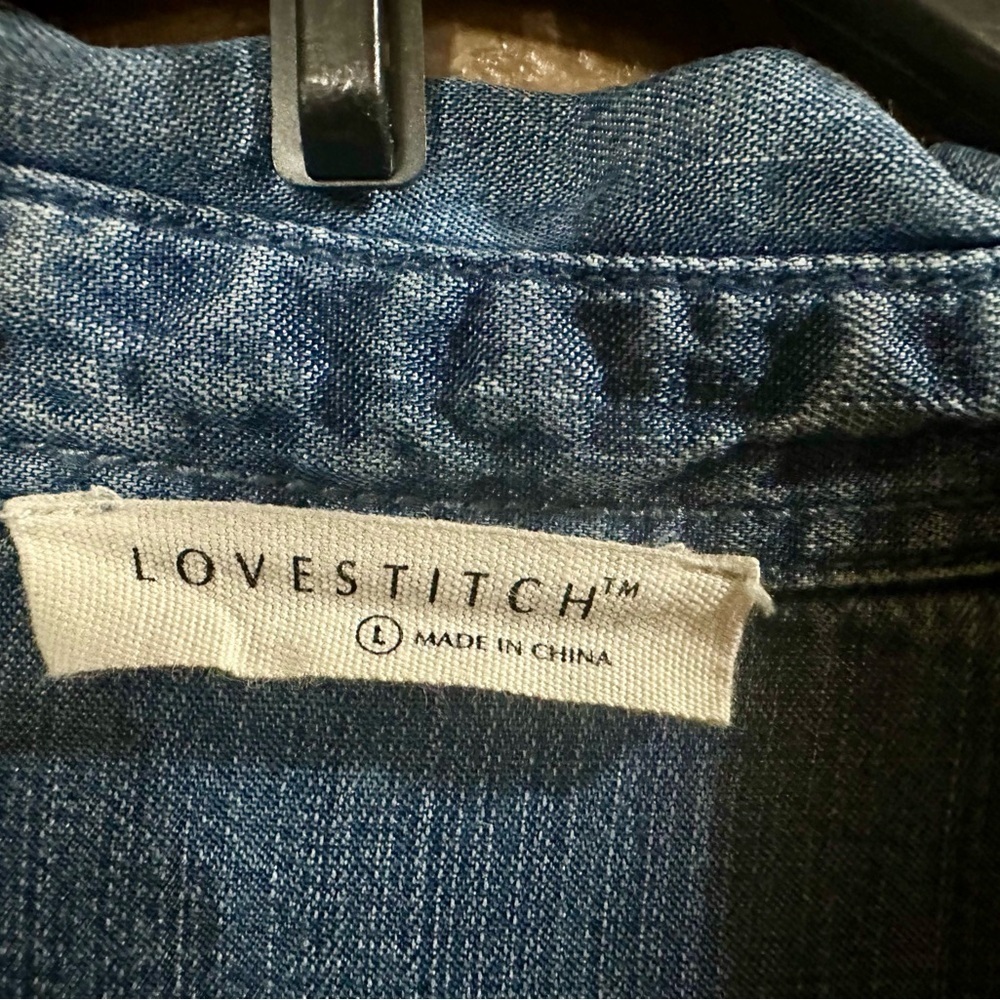 Lovestitch Casual Chambray Benji Shirt Dress w/cinched waist. Large. - Picture 12 of 16